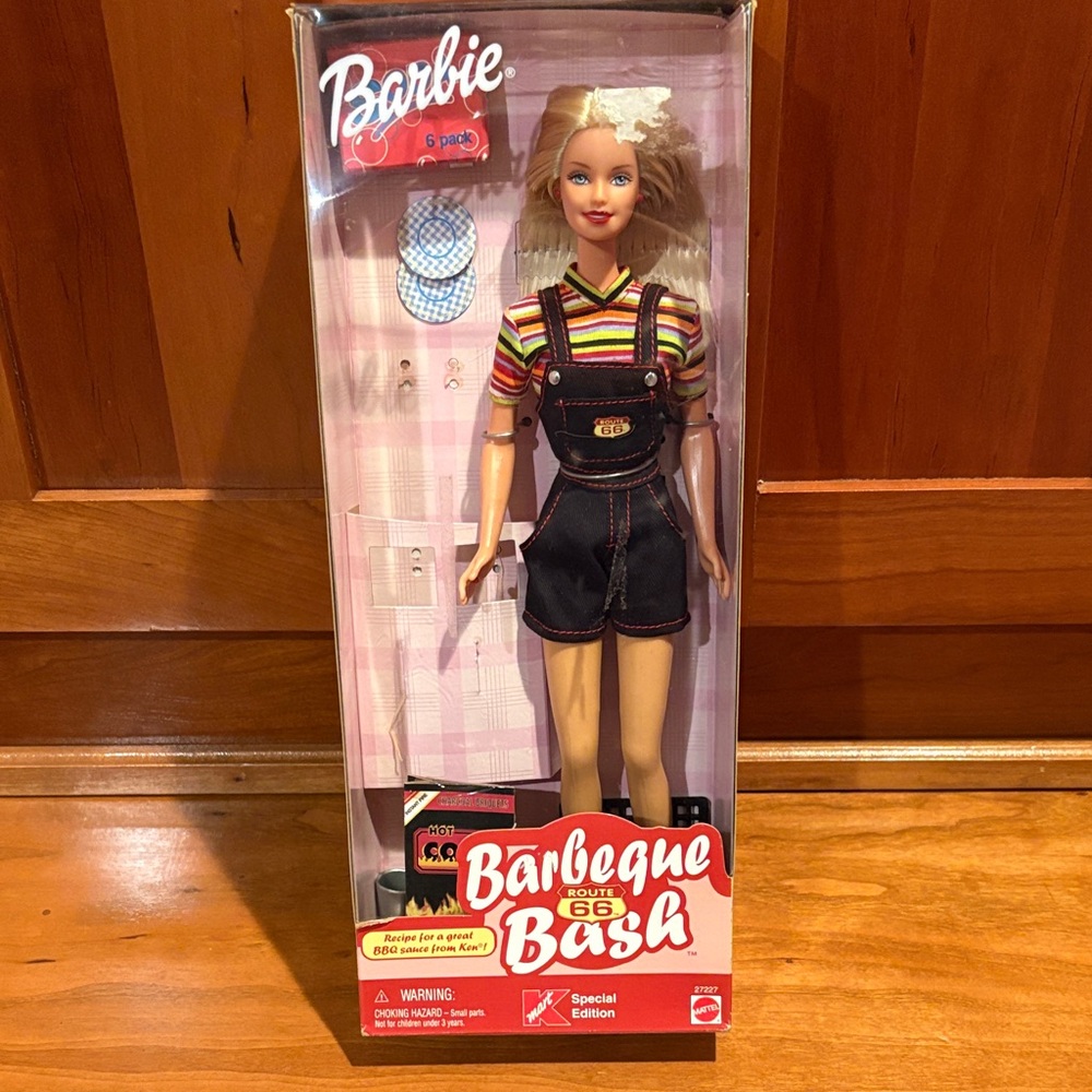 Barbie Black Denim Overalls with Multi-Color Stripe Top